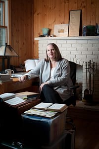 Author Carol Goodman, in her writing studio, in her home. Photo by Jennifer May.